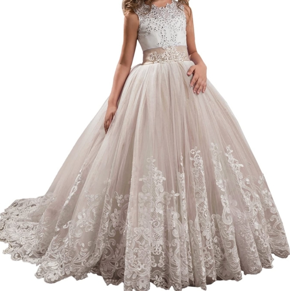 Champagne long puffy tulle ball gown
